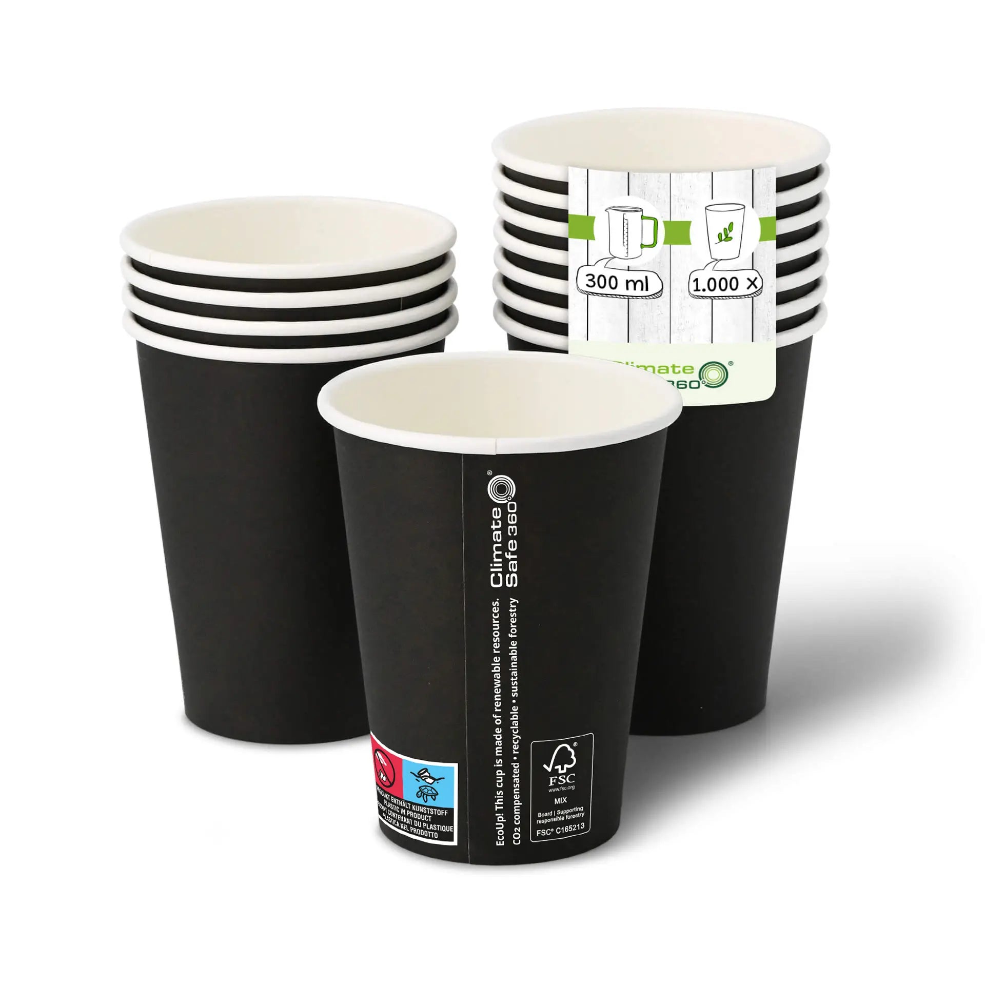 Pappbecher (beschichtet) 300 ml / 12 oz, Ø 90 mm, schwarz