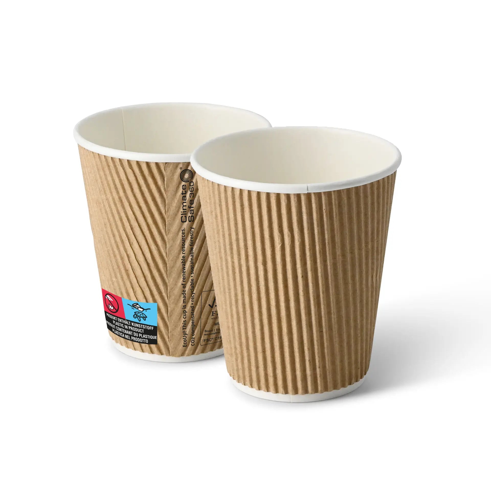 Riffelbecher (beschichtet) / Coffee to go Becher 250 ml / 10 oz, Ø 90 mm, braun, innen weiß