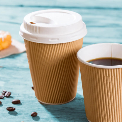 Riffelbecher (beschichtet) / Coffee to go Becher 300 ml / 12 oz, Ø 90 mm, braun, innen weiß
