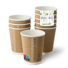 Riffelbecher (beschichtet) / Coffee to go Becher 300 ml / 12 oz, Ø 90 mm, braun, innen weiß