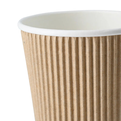 Riffelbecher (beschichtet) / Coffee to go Becher 400 ml / 16 oz, Ø 90 mm, braun, innen weiß