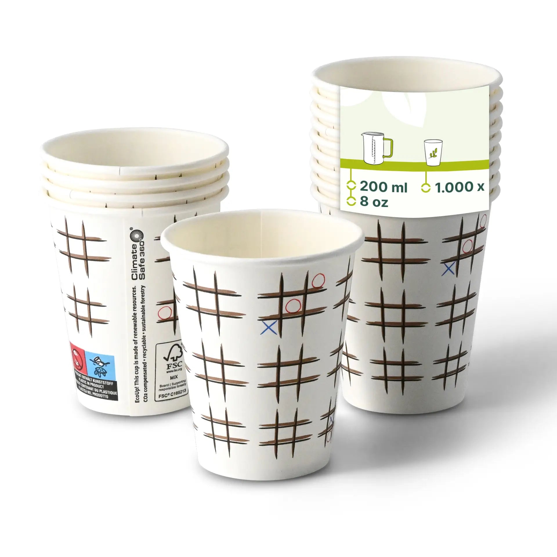 8 oz Paper cup printed with "Tic Tac Toe" (coated), Ø 80 mm, white
