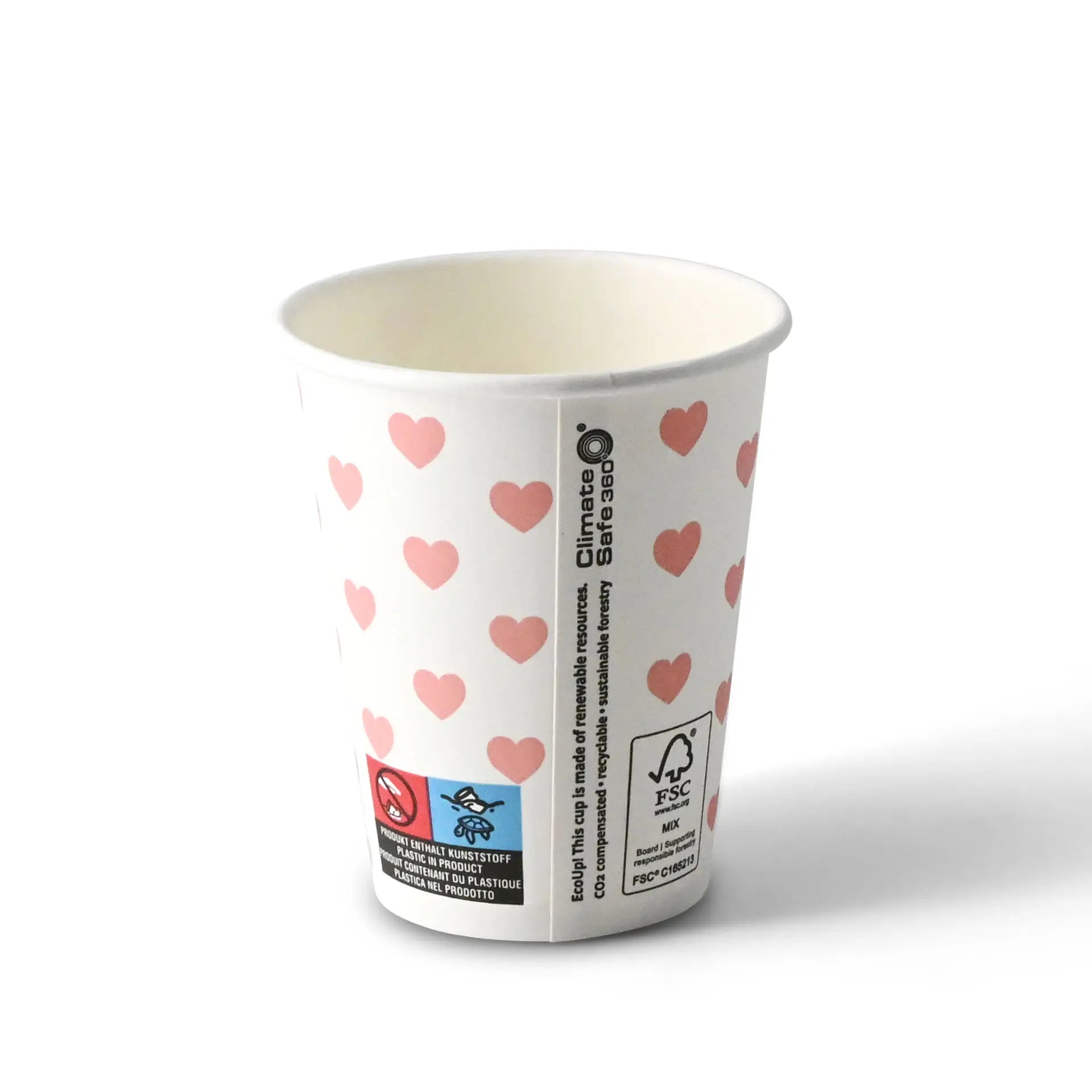 8 oz Paper cup printed with "Hearts" (coated), Ø 80 mm, white