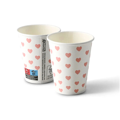 Pappbecher bedruckt "Hearts" (beschichtet) 200 ml / 8 oz, Ø 80 mm, weiß