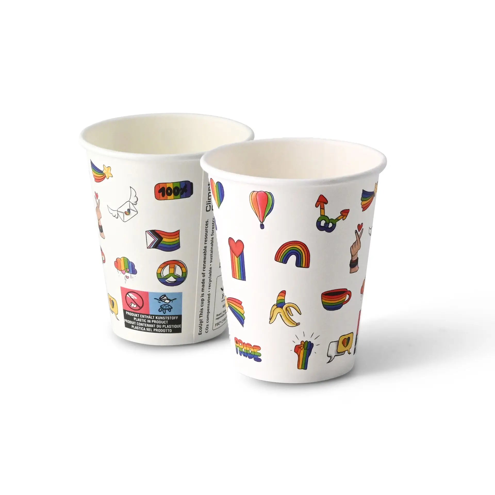 Pappbecher bedruckt "Pride" (beschichtet) 200 ml / 8 oz, Ø 80 mm, weiß