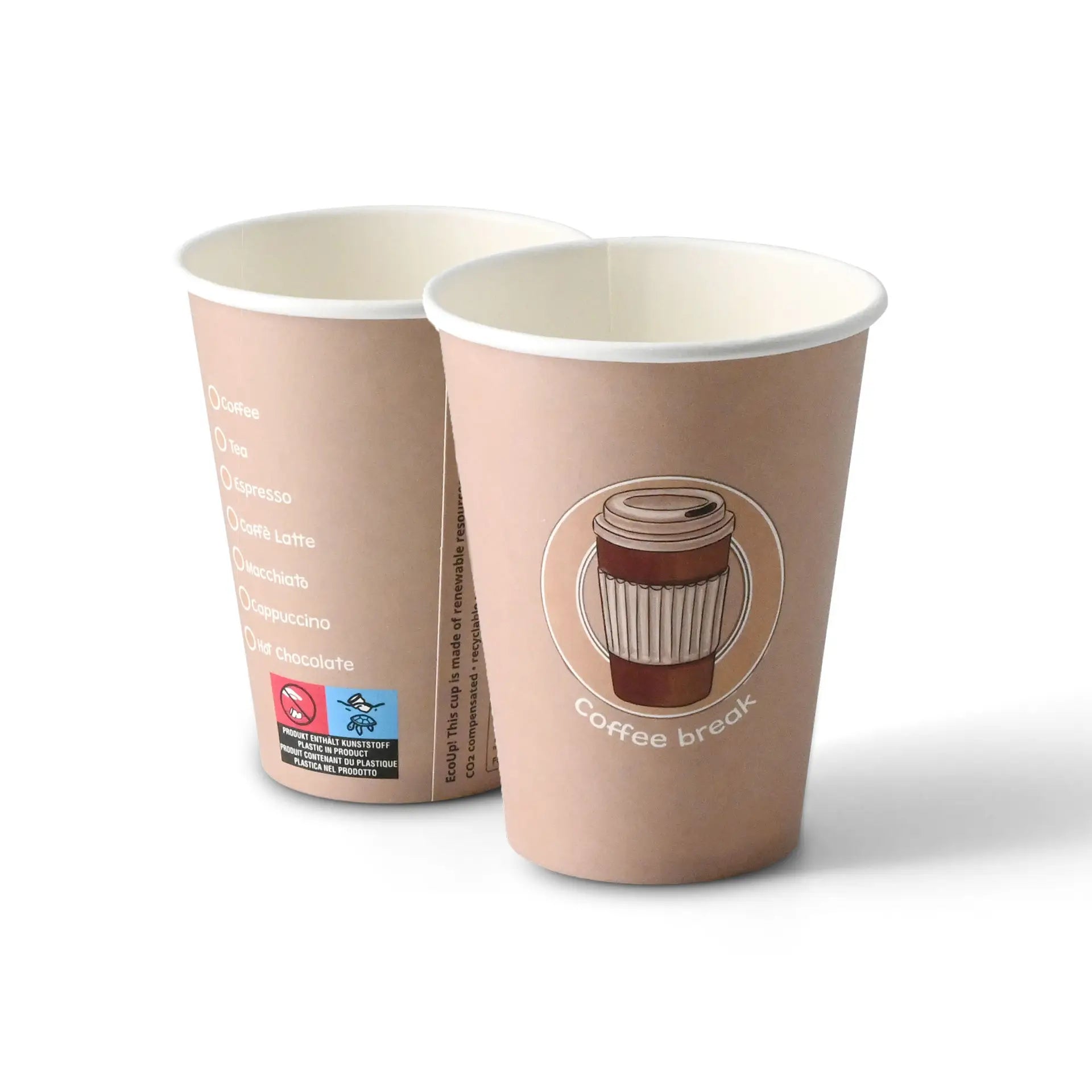 Pappbecher bedruckt "Coffeebreak" (beschichtet) 300 ml / 12 oz, Ø 80 mm, weiß