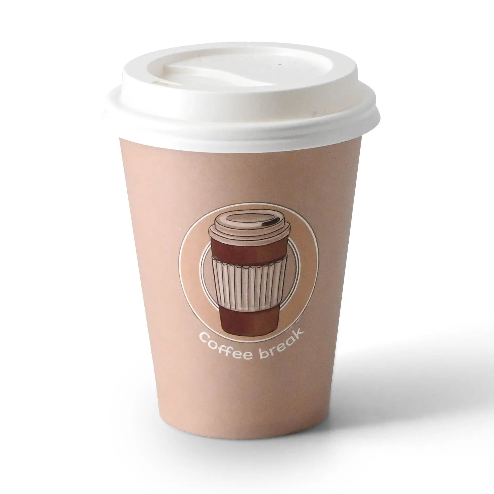 Pappbecher bedruckt "Coffeebreak" (beschichtet) 300 ml / 12 oz, Ø 80 mm, weiß