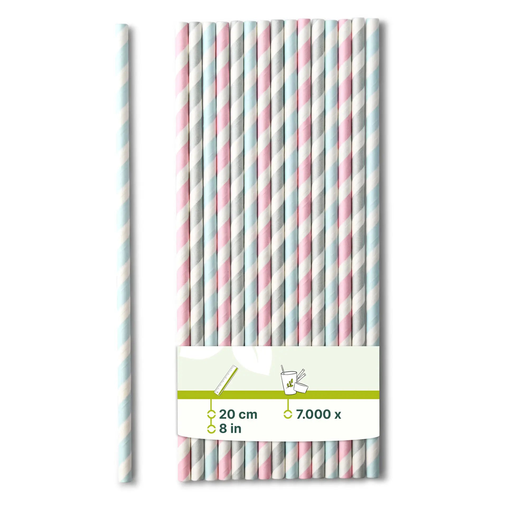 Trinkhalme aus Papier 20 cm, Ø 0,6 cm, pastell gestreift