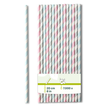 Trinkhalme aus Papier 20 cm, Ø 0,6 cm, pastell gestreift