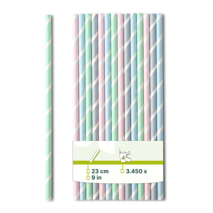 Trinkhalme Jumbo aus Papier 23 cm, Ø 0,8 cm, pastell gestreift