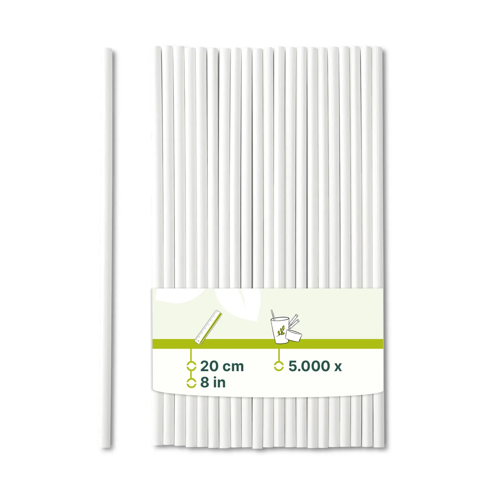 Trinkhalme aus Papier 20 cm, Ø 0,5 cm, weiß, vertikal gerollt