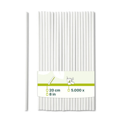 Trinkhalme aus Papier 20 cm, Ø 0,5 cm, weiß, vertikal gerollt