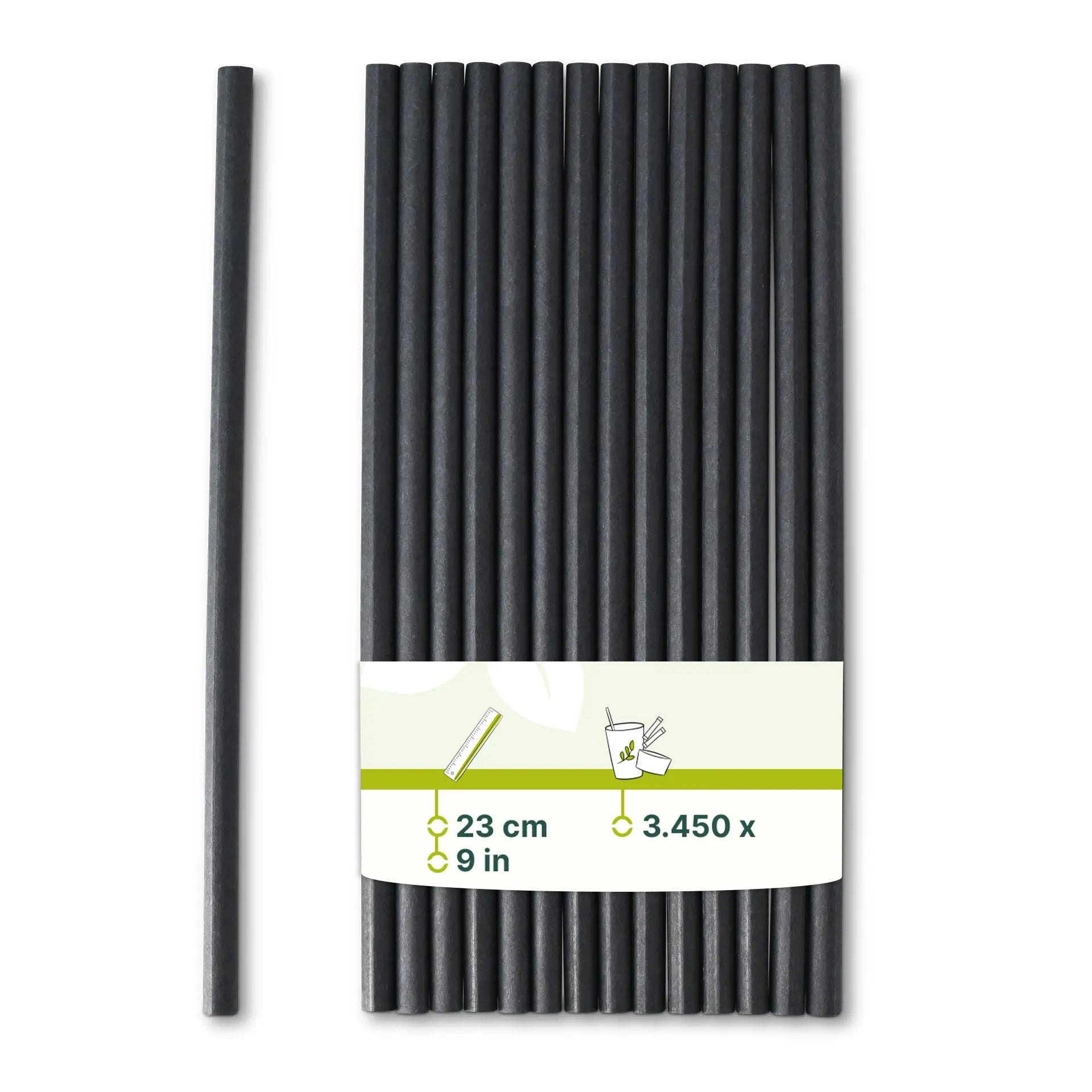Jumbo Trinkhalm 23 cm, Ø 0,8 cm, schwarz, vertikal gerollt