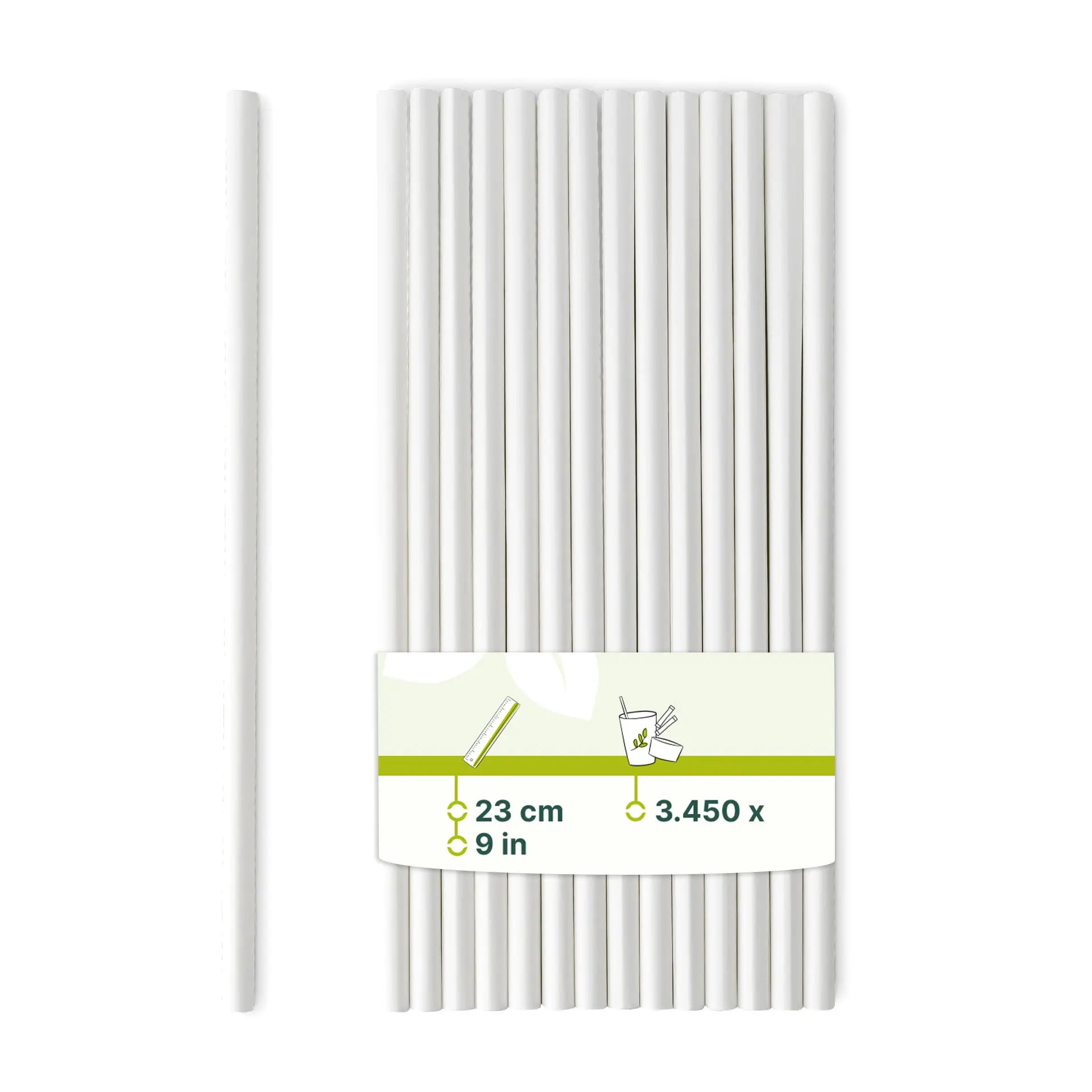 Jumbo Trinkhalm 23 cm, Ø 0,8 cm, weiß, vertikal gerollt