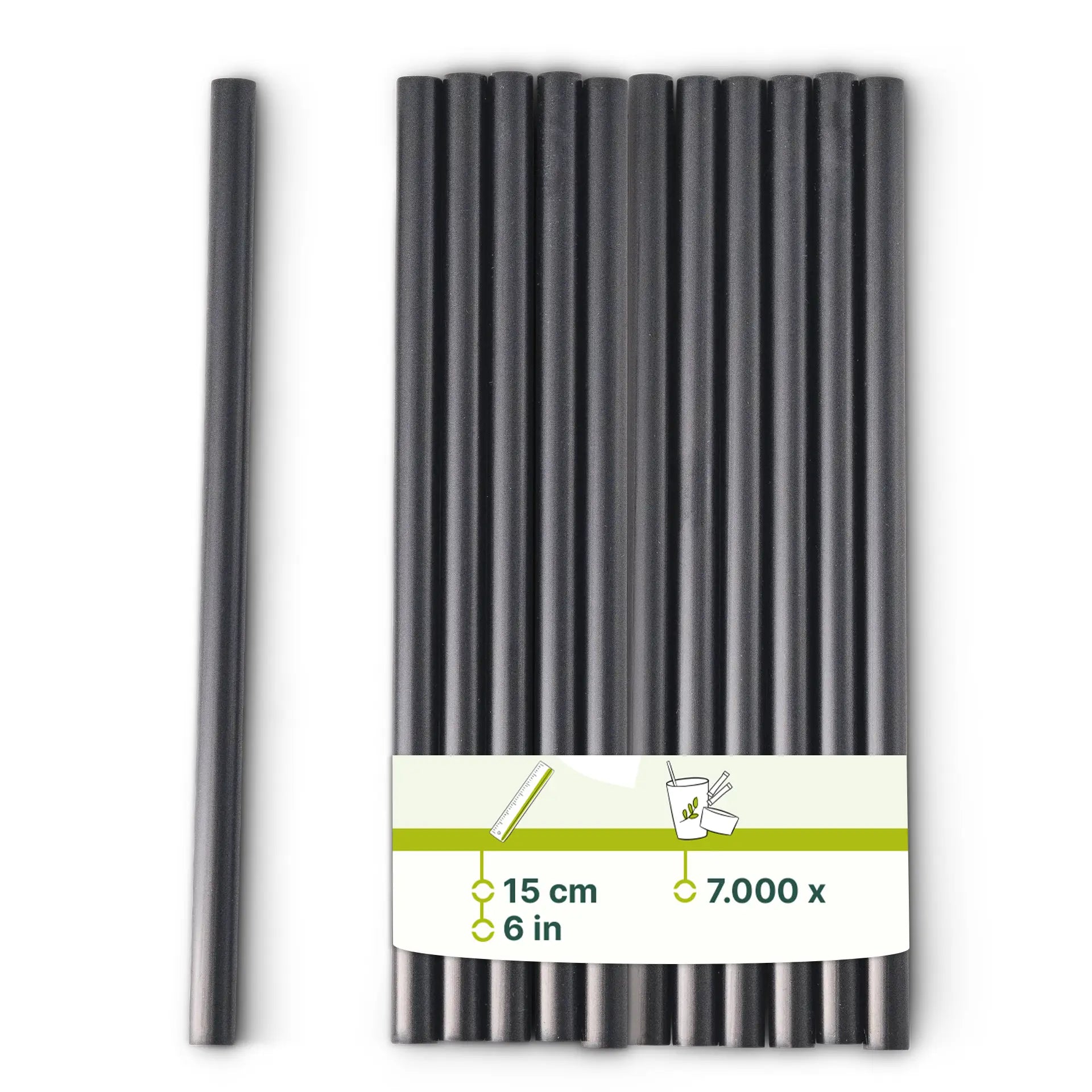 Cocktail Strohhalme 15 cm, Ø 0,7 cm, schwarz, wiederverwendbar