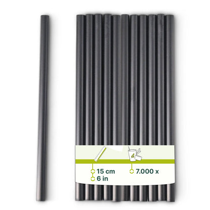Cocktail Strohhalme 15 cm, Ø 0,7 cm, schwarz, wiederverwendbar