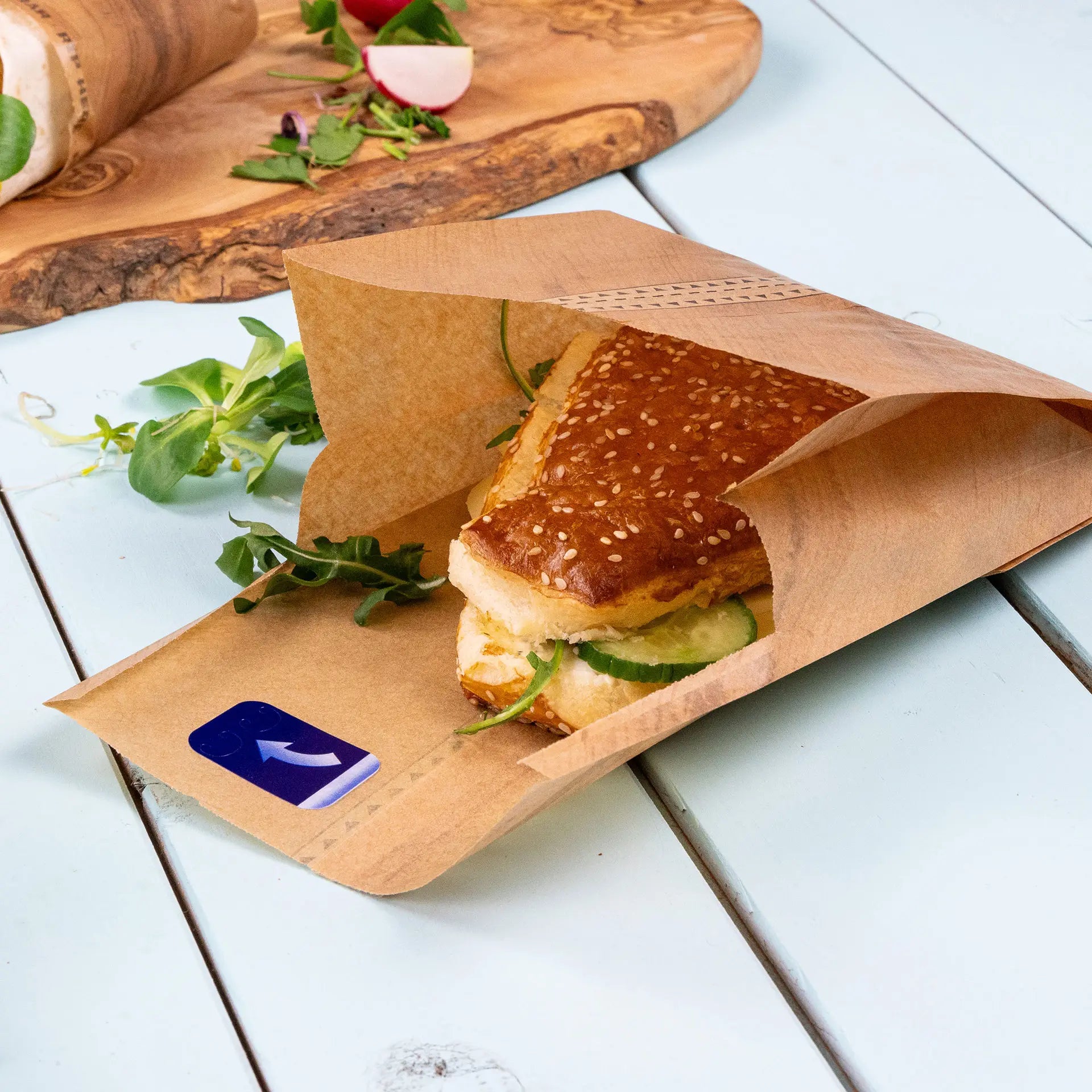 Paper burger bag 15 x 16.5 x 8.5 cm, kraft, with adhesive seal