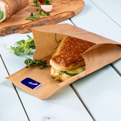 Paper burger bag 15 x 16.5 x 8.5 cm, kraft, with adhesive seal