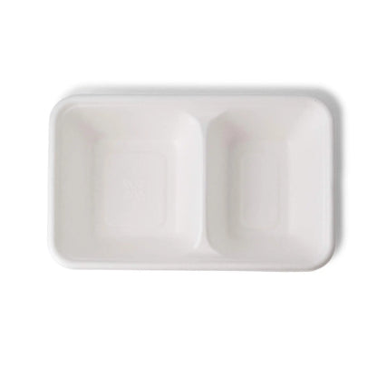 Menüschalen aus Zuckerrohr 1000 ml, 23 x 14,5 x 5 cm, 2 Kammern, rechteckig