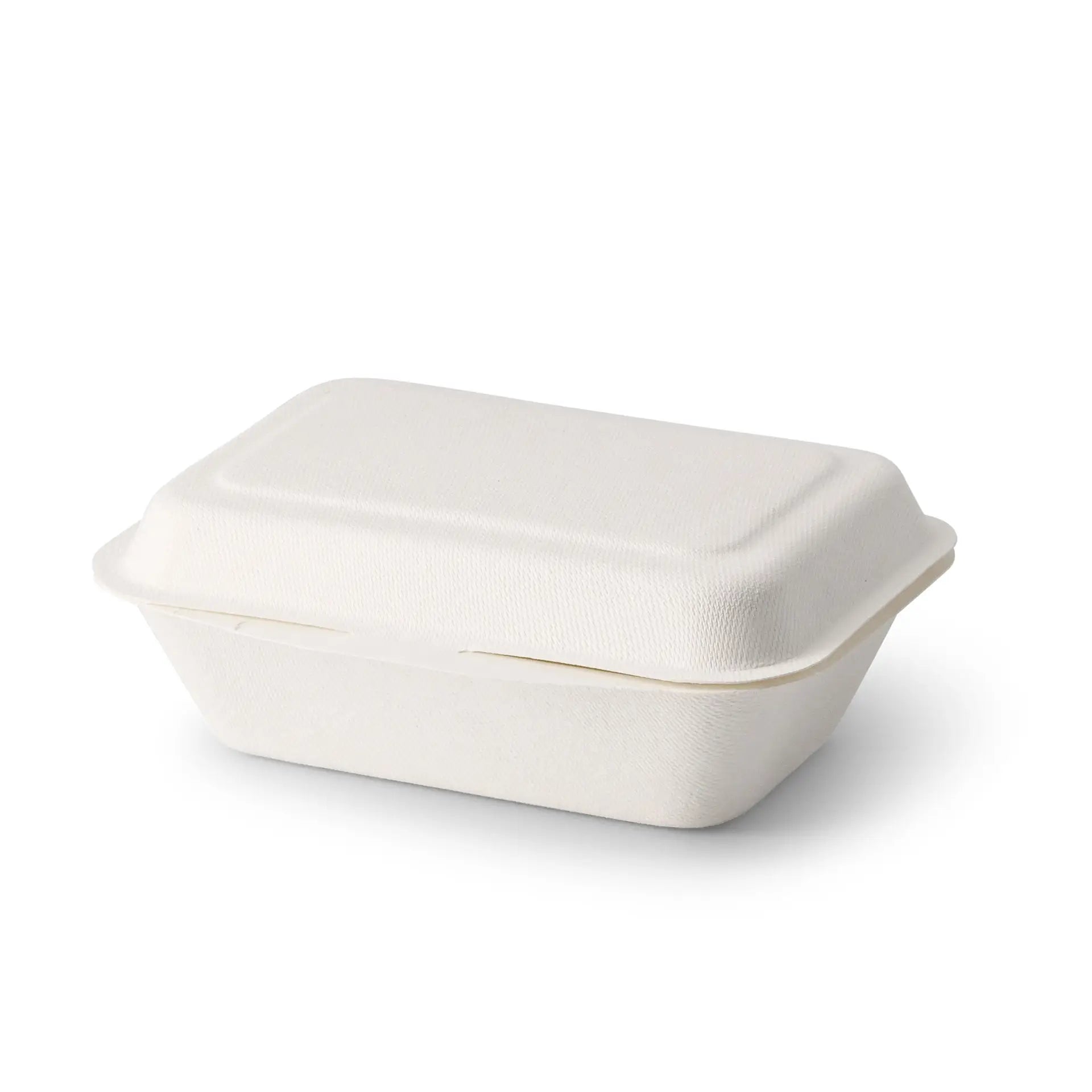 Sugarcane food containers 18.5 x 13 x 6.5 cm, hinged-lid, rectangular