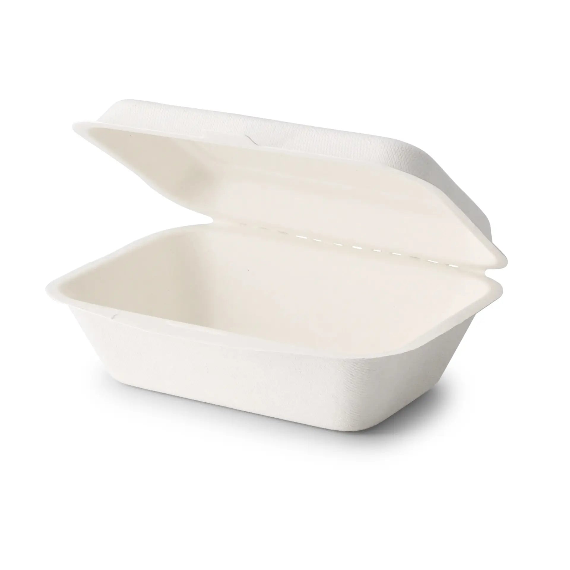 Sugarcane food containers 18.5 x 13 x 6.5 cm, hinged-lid, rectangular