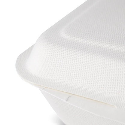 Sugarcane food containers 18.5 x 13 x 6.5 cm, hinged-lid, rectangular