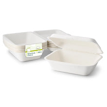 Fast Food Behälter aus Zuckerrohr 18,5 x 13 x 6,5 cm, Klappdeckel, rechteckig