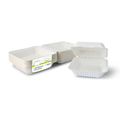 Take-away Boxen aus Zuckerrohr 22 x 18,5 x 7 cm, rechteckig