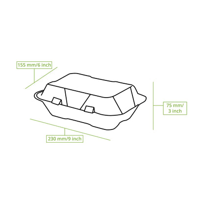 Take-away Boxen aus Zuckerrohr 23 x 15,5 x 7,5 cm, rechteckig