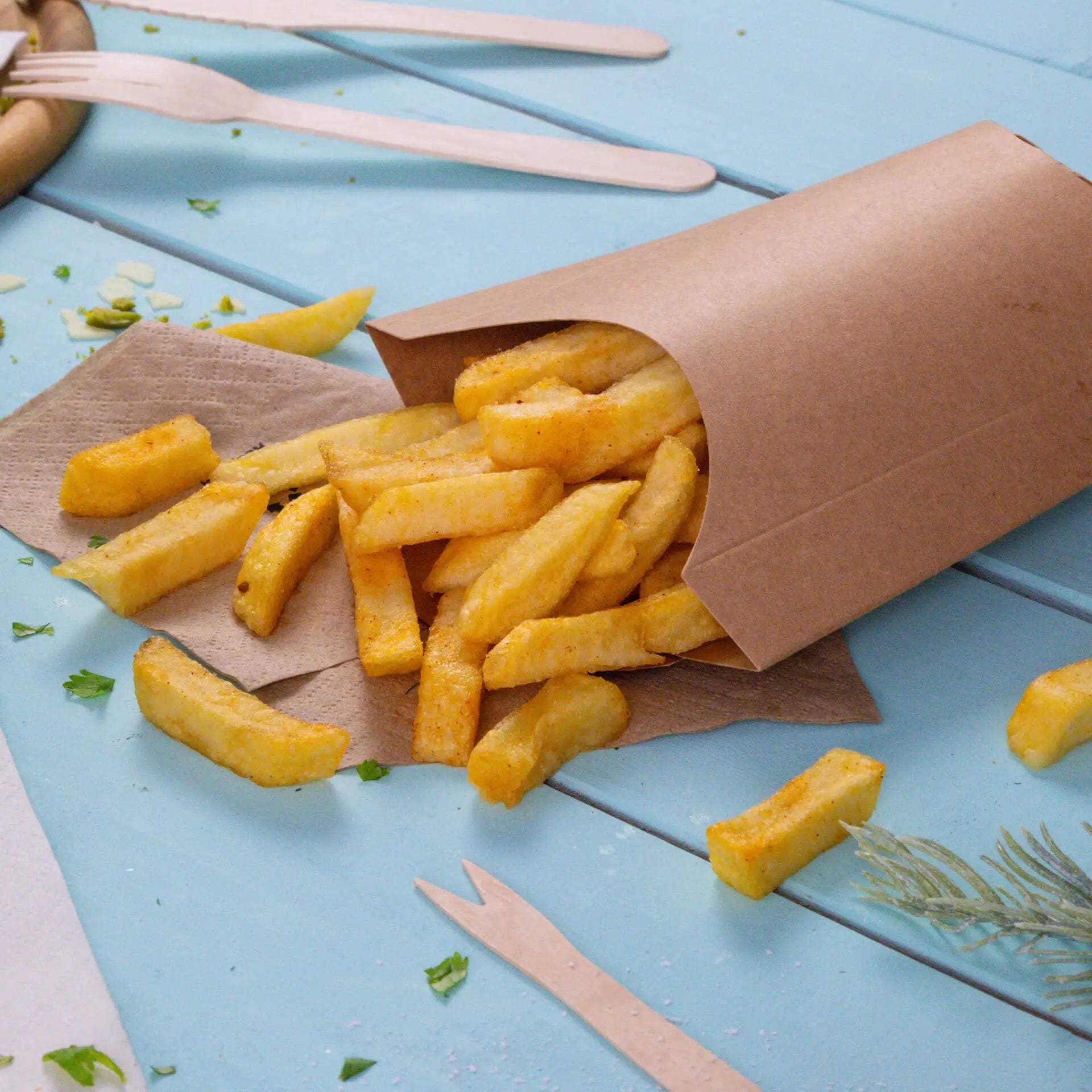 Pommes Schütten aus Karton 8,5 x 5 x 12 cm, braun