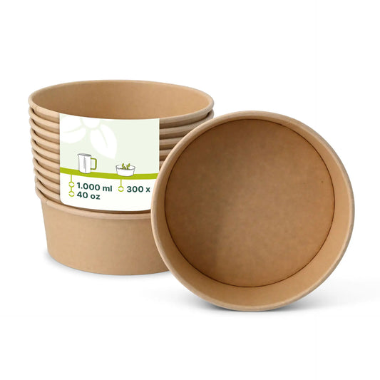 Kartonschale / Salatschale (Premium) 1.000 ml, Ø 185 mm braun, rund, bio-beschichtet