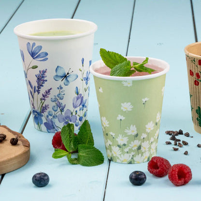 8 oz Paper cups spring 'Daisies' single wall, Ø 80 mm, green