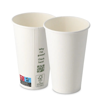 Pappbecher 400 ml / 16 oz, Ø 90 mm, einwandig, weiß, PLA-beschichtet