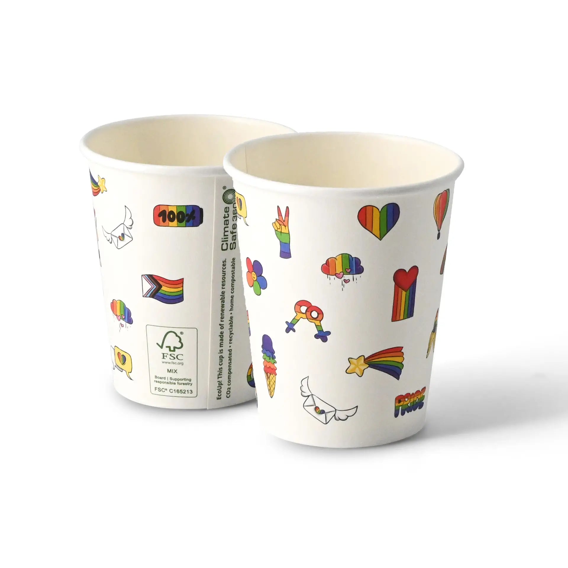 Pappbecher bedruckt "Pride" 200 ml / 8 oz, Ø 80 mm, weiß