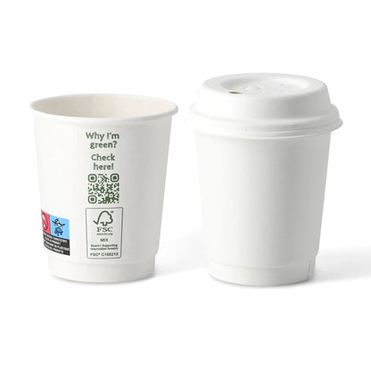 Kaffee to go Becher, 200 ml / 8 oz, Ø 80 mm, doppelwandig, weiß, PLA-beschichtet