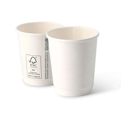 Kaffee to go Becher aus Pappe, doppelwandig, 200 ml / 8 oz, Ø 80 mm, weiß