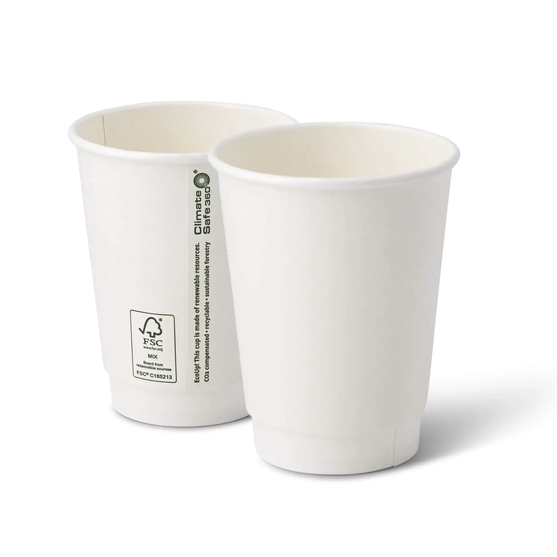 Kaffee to go Becher aus Pappe, doppelwandig, 300 ml / 12 oz, Ø 90 mm, weiß