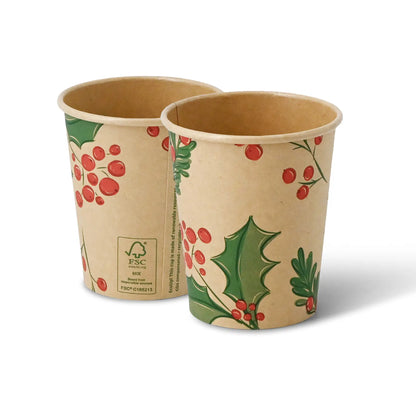 8 oz Paper cups Winter "Branches", Ø 80 mm, unbleached
