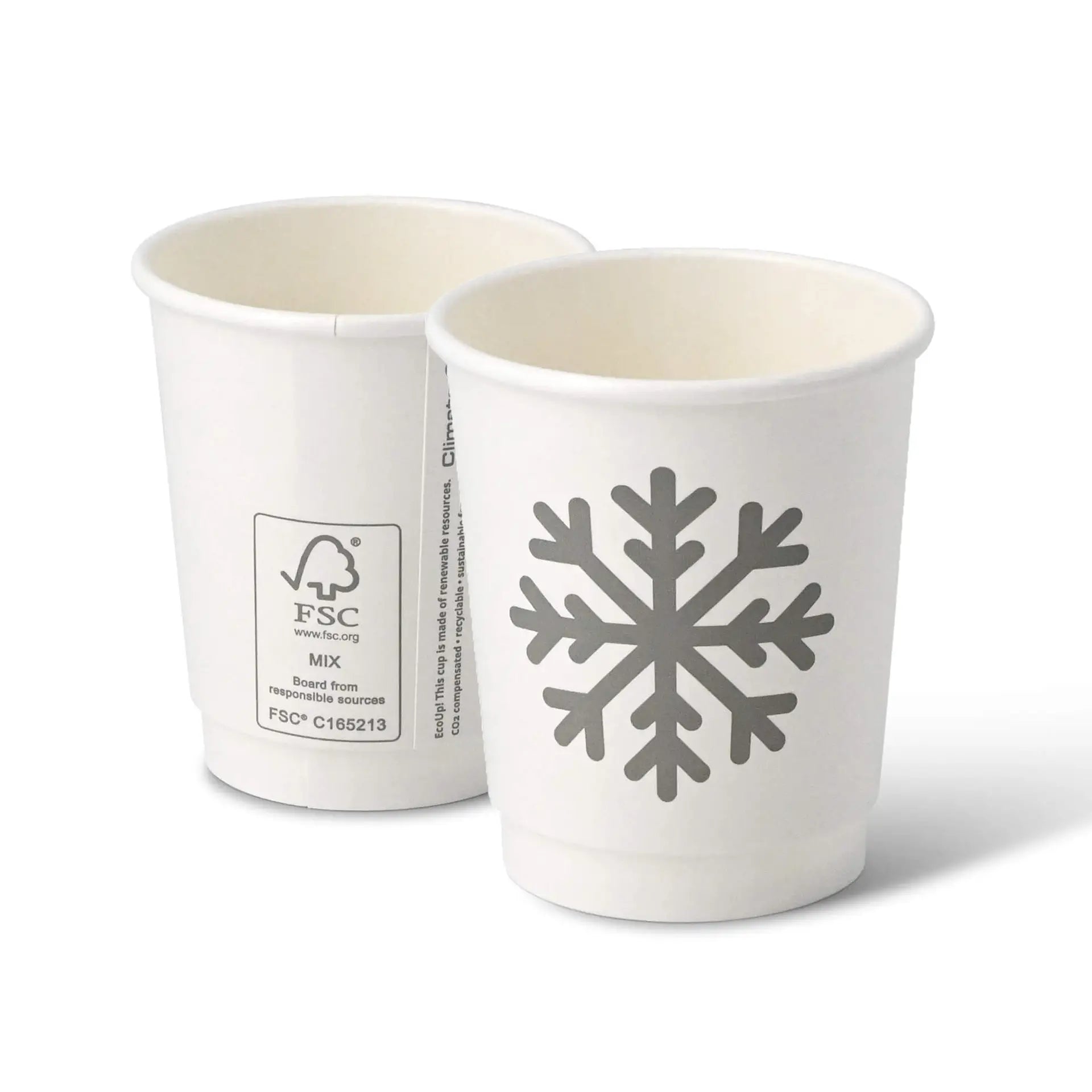8 oz Paper cup double-walled Winter "Snowflake", Ø 80 mm, white