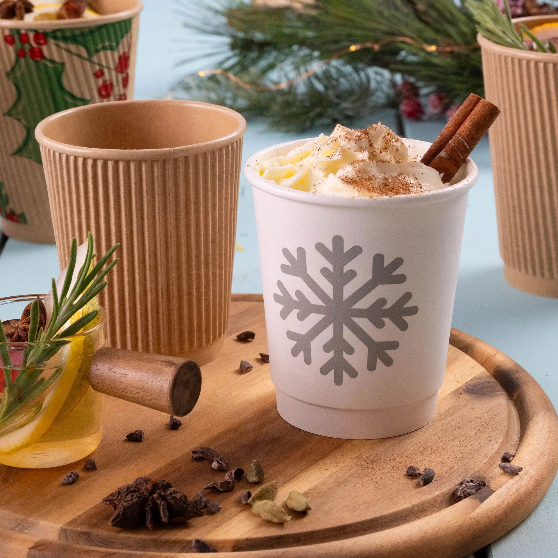 8 oz Paper cup double-walled Winter "Snowflake", Ø 80 mm, white
