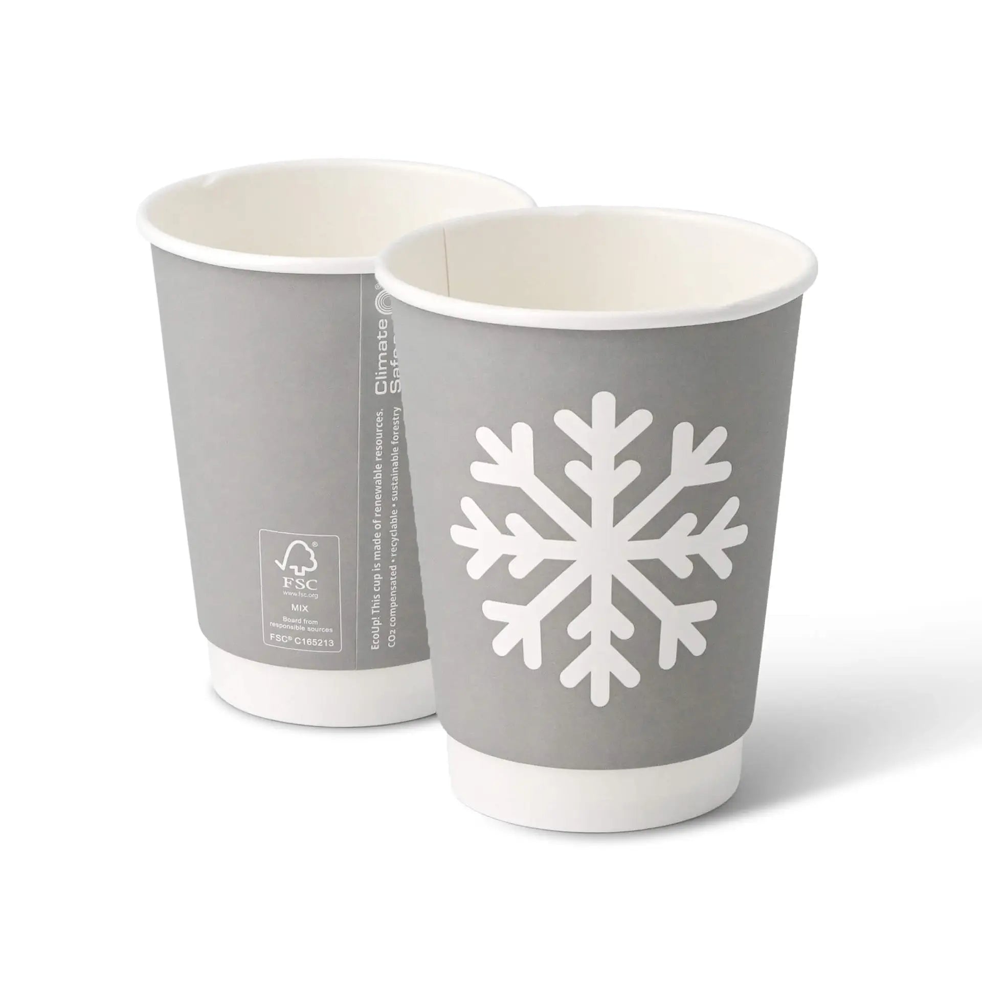 12 oz Paper cup double-walled Winter "Snowflake", Ø 90 mm, grey
