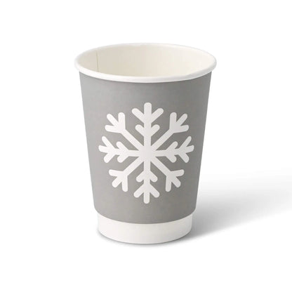 12 oz Paper cup double-walled Winter "Snowflake", Ø 90 mm, grey