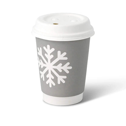 12 oz Paper cup double-walled Winter "Snowflake", Ø 90 mm, grey