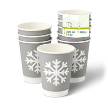 Pappbecher doppelwandig Winter "Schneeflocke", 300 ml / 12 oz, Ø 90 mm, grau