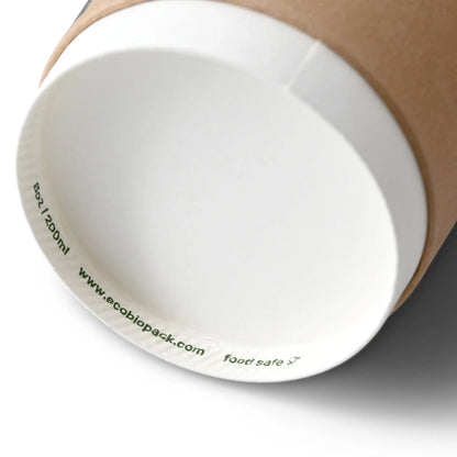 Kaffee to go Becher, 200 ml / 8 oz, Ø 80 mm, doppelwandig, braun / innen weiß, PLA-beschichtet