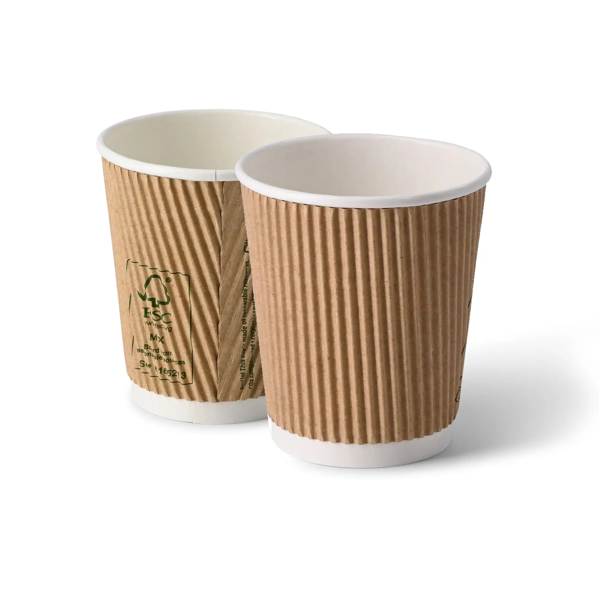Riffelbecher / Coffee to go Becher 200 ml / 8 oz, Ø 80 mm, braun, innen weiß