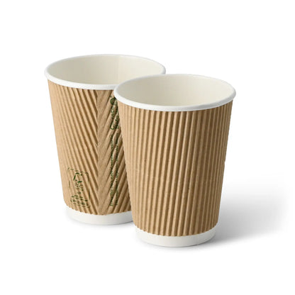 Riffelbecher / Coffee to go Becher 300 ml / 12 oz, Ø 90 mm, braun, innen weiß