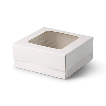 Pastry-boxes 18 x 18 x 7,5 cm, cellulose-window, white