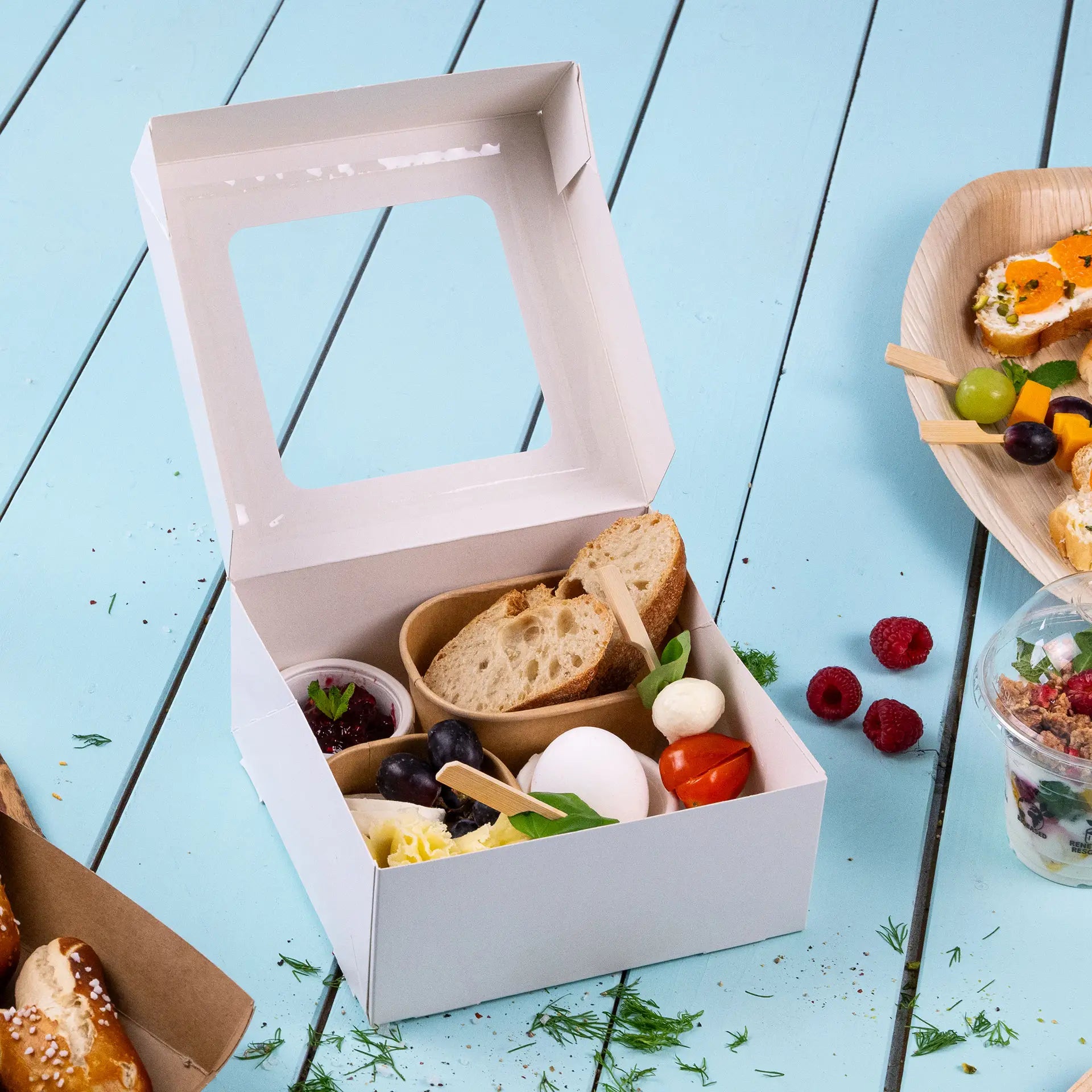 Pastry-boxes 18 x 18 x 7,5 cm, cellulose-window, white
