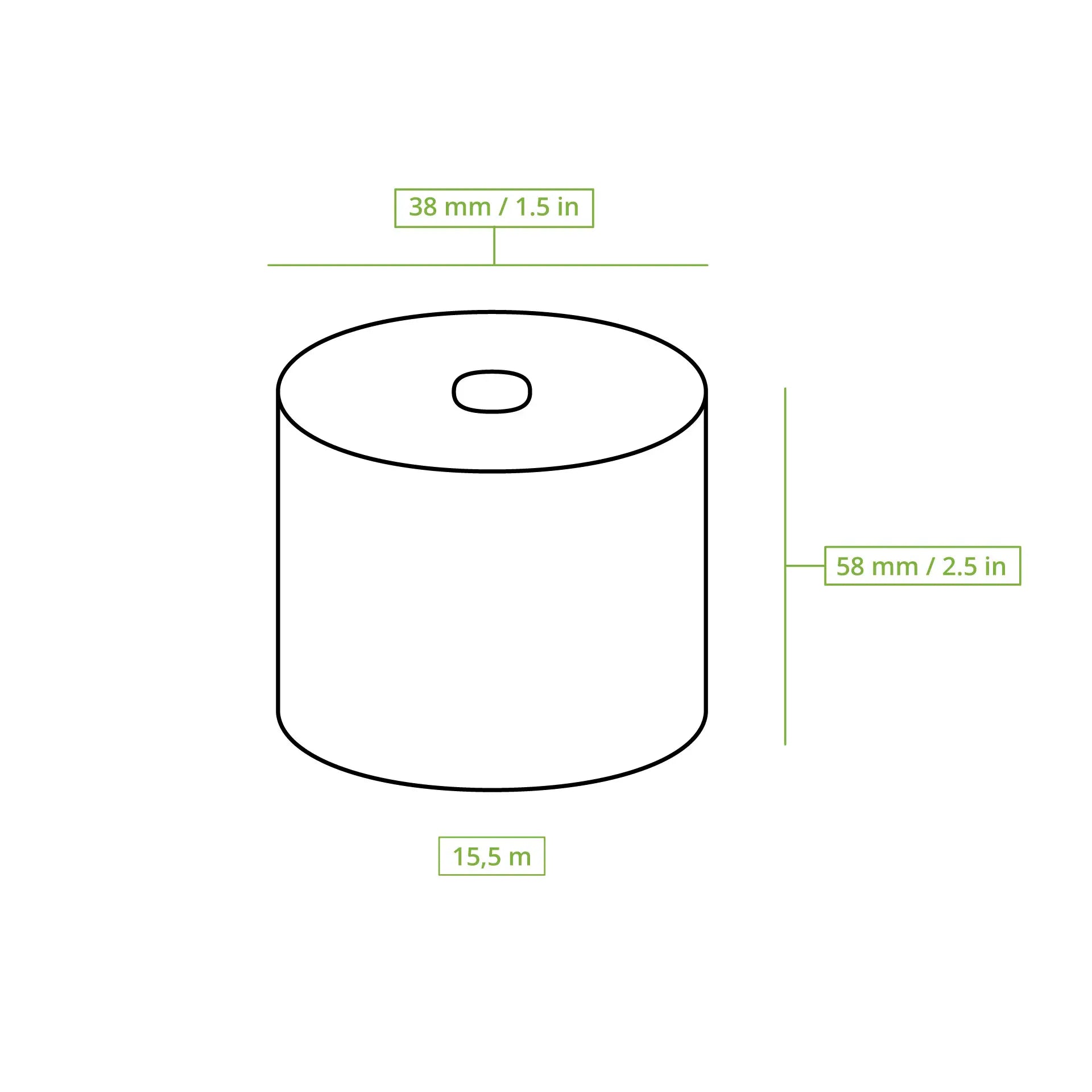 Eco thermal payment terminal-rolls 57 mm x 15 m, Ø 38 mm, unprinted